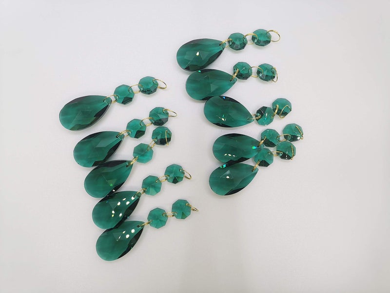 HUESEW Teardrop Pendants Chandelier Crystal Prisms Pendants Glass Beads, Pack of 10 (Peacock Green) - Image 2
